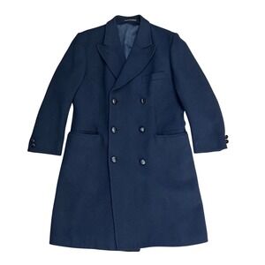 Vintage Bloomingdales Peterborough Row Navy Wool Double Breasted Overcoat 44